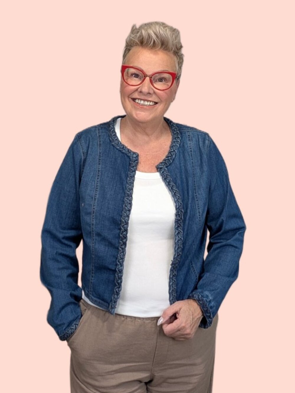 Curve Appeal Braided Trim Denim Jacket Size L